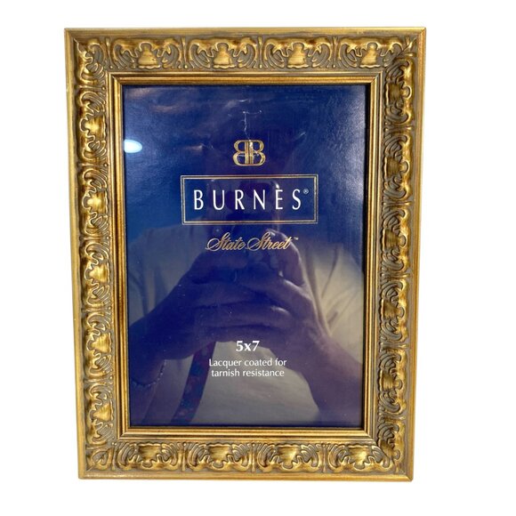 Vintage Art Deco Gold Tone Wood Leaves Picture Frame 5X7" Photo Ornate Burnes - Picture 1 of 12